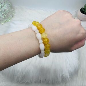 Celina Yellow Glass & White Rabbit Beaded Bracelet Duo